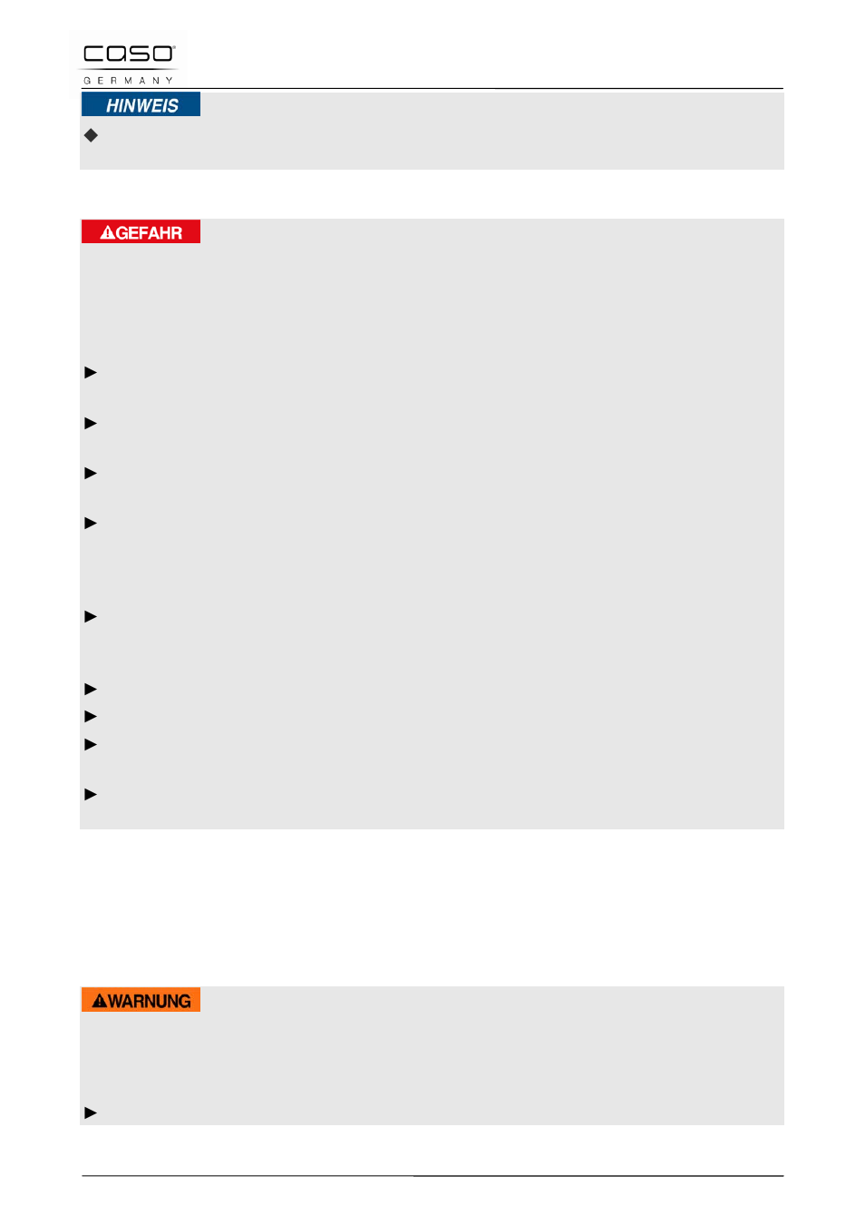 5 dangers du courant électrique, 19 mise en service, 1 consignes de sécurité | Danger, Attention | CASO Germany Vario Power 3400 (2250) User Manual | Page 53 / 122