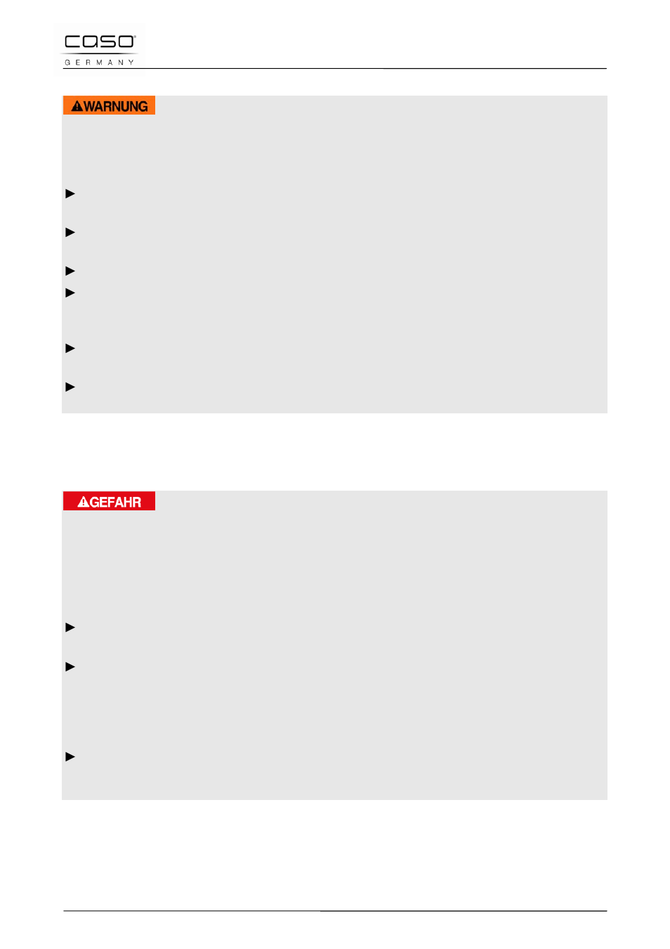 4 explosionsgefahr, 5 gefahr durch elektrischen strom, 3 inbetriebnahme | CASO Germany HCMG25 User Manual | Page 20 / 192