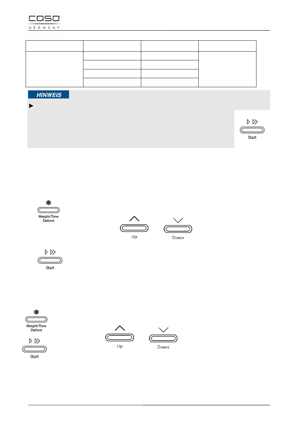 15 betriebsart "auftauen, 1 betriebsart "auftauen" nach gewicht, 2 betriebsart "auftauen" nach zeit | A9 kuchen | CASO Germany HCMG25 User Manual | Page 39 / 192