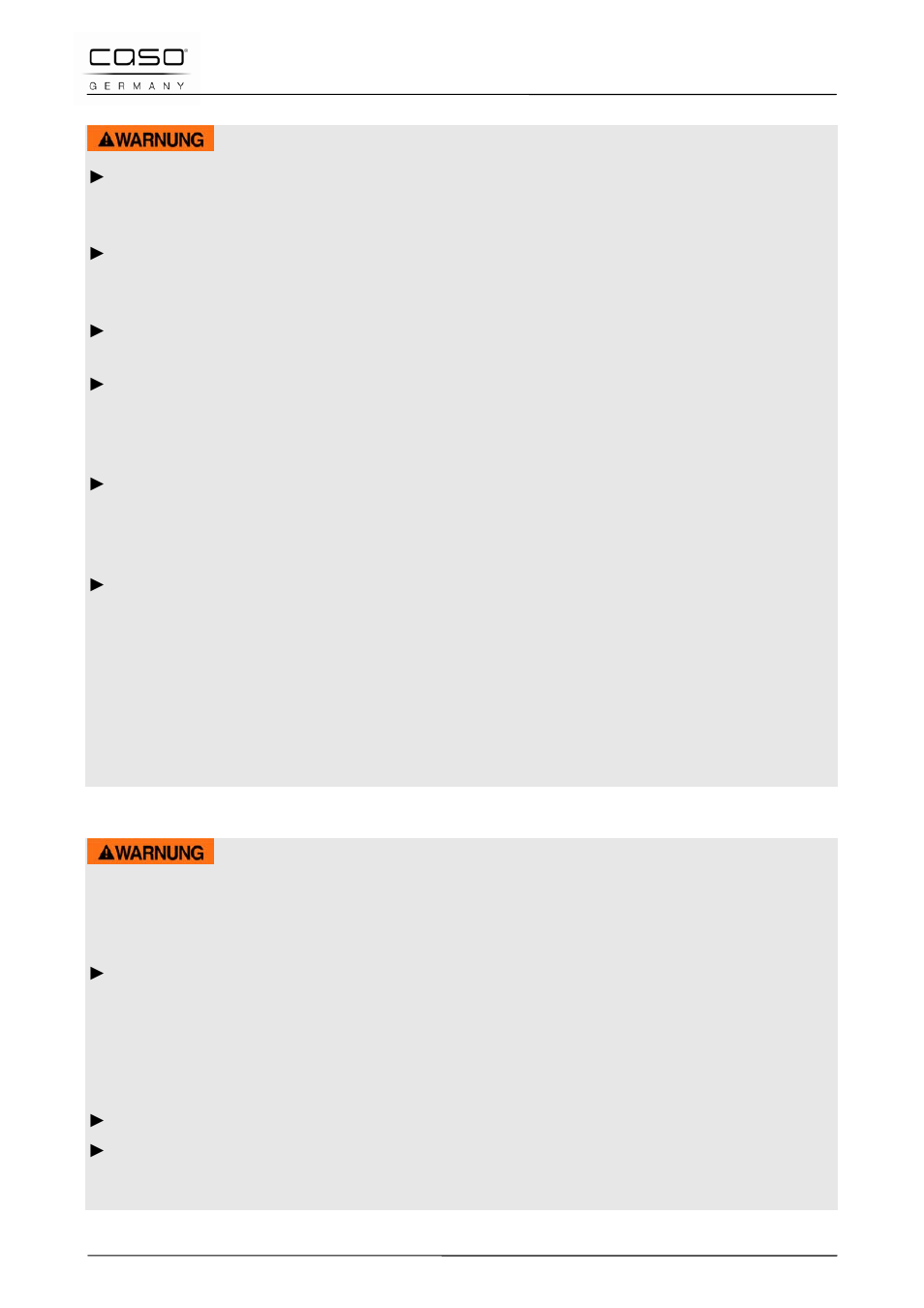 3 danger of fire, Warning | CASO Germany HCMG25 User Manual | Page 49 / 192