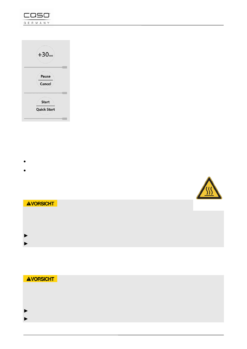 3 sensore campi touch, 4 suoni di segnalazione, 5 impostazioni di sicurezza | 1 segnalazione d'avviso sull’apparecchio, 2 chiusura porte, Attenzione | CASO Germany IMG23 User Manual | Page 106 / 173