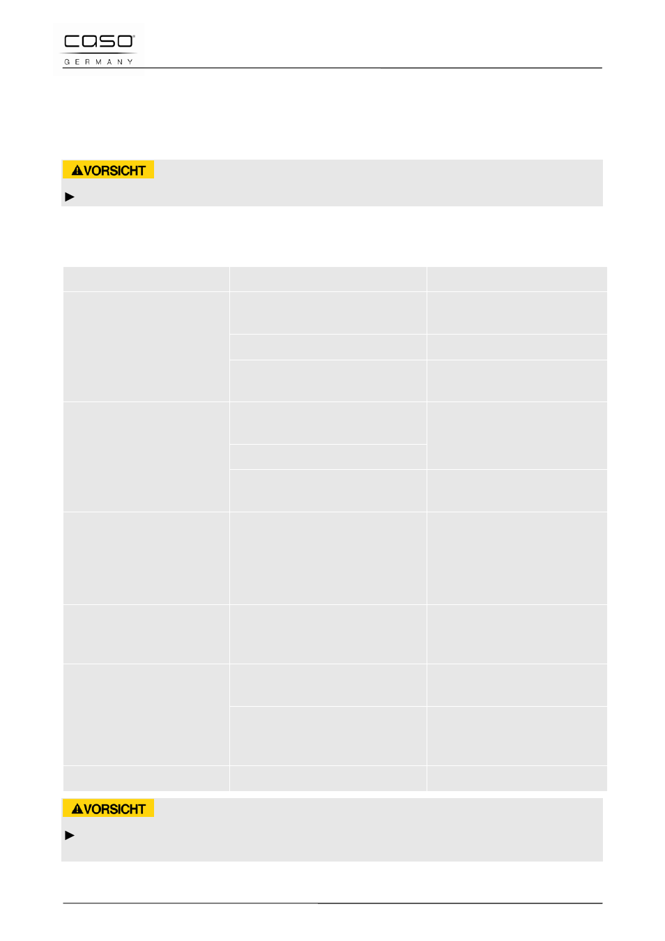 2 codice errore e-1, 3 cause malfunzionamenti e risoluzione, Attenzione | CASO Germany IMG23 User Manual | Page 119 / 173