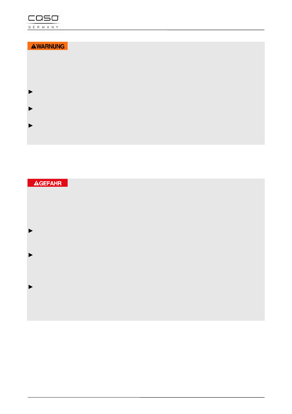 4 peligro de explosión, 5 peligro de electrocución, 4 puesta en marcha | Advertencia, Peligro | CASO Germany IMG23 User Manual | Page 127 / 173