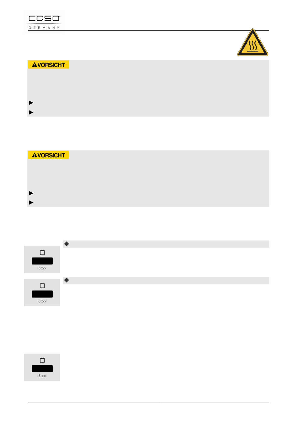 4 impostazioni di sicurezza, 1 segnalazione d'avviso sull’apparecchio, 2 chiusura porte | 3 sicura per bambini, 4 protezione surriscaldamento, Attenzione | CASO Germany MCDG 25 master User Manual | Page 105 / 170