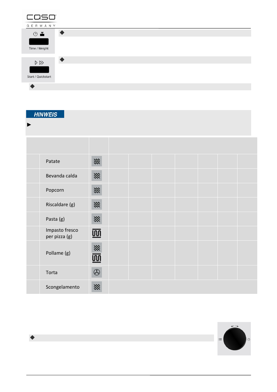 1 modalità di funzionamento, “scongelamento, Indicazione | CASO Germany MCDG 25 master User Manual | Page 114 / 170