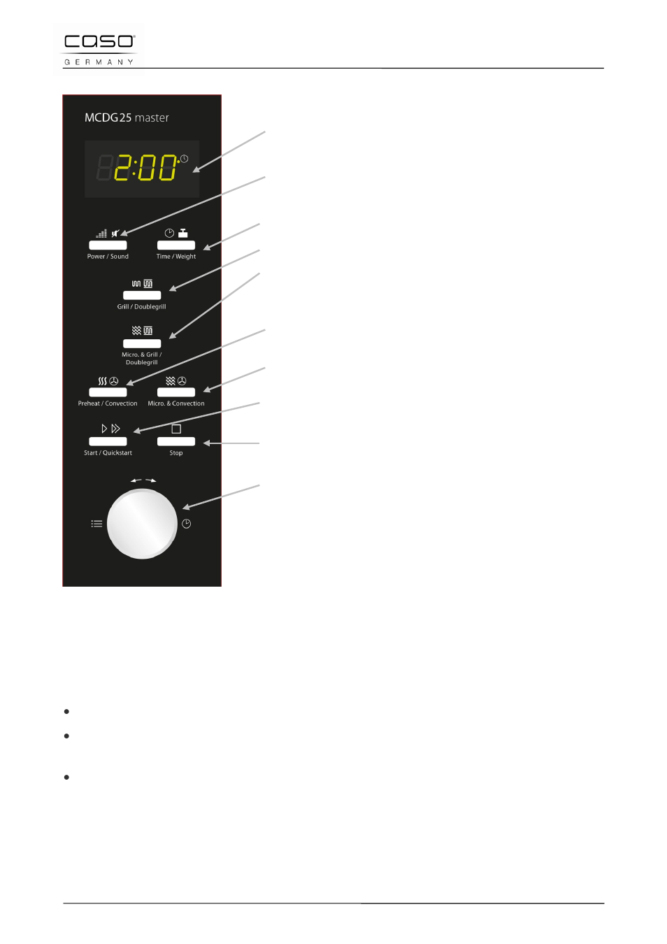 2 mandos e indicadores, 3 señales acústicas | CASO Germany MCDG 25 master User Manual | Page 130 / 170