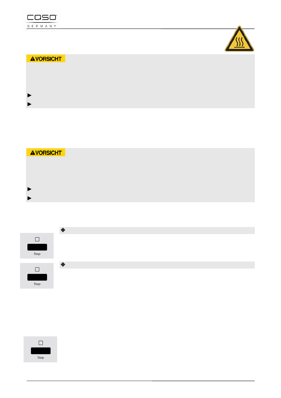 4 ajustes de seguridad, 1 señales de aviso en el aparato, 2 enclaves de cierre | 3 seguro para niños, 4 protección contra el sobrecalentamiento, Cuidado | CASO Germany MCDG 25 master User Manual | Page 131 / 170