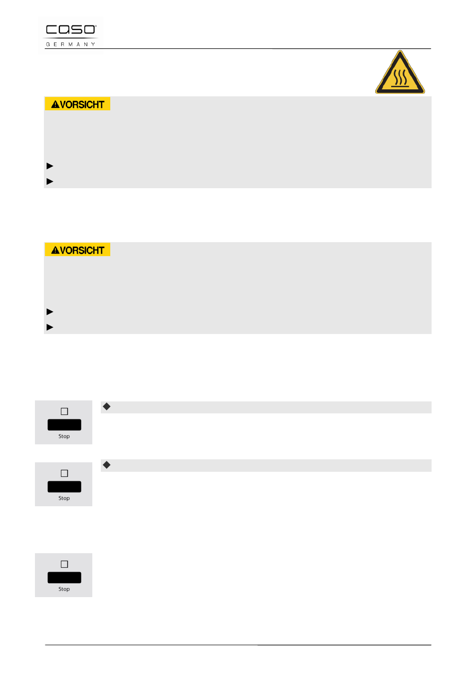 4 sicherheitseinrichtungen, 1 warnhinweise am gerät, 2 türverriegelung | 3 kindersicherung, 4 überhitzungsschutz | CASO Germany MCDG 25 master User Manual | Page 26 / 170