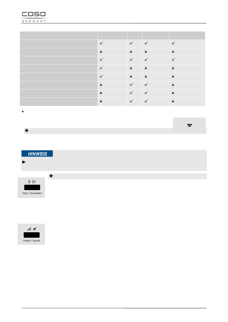 4 tür öffnen/schließen, 5 sound an/aus stellen, 6 einschalten nach programmwahl | CASO Germany MCDG 25 master User Manual | Page 29 / 170