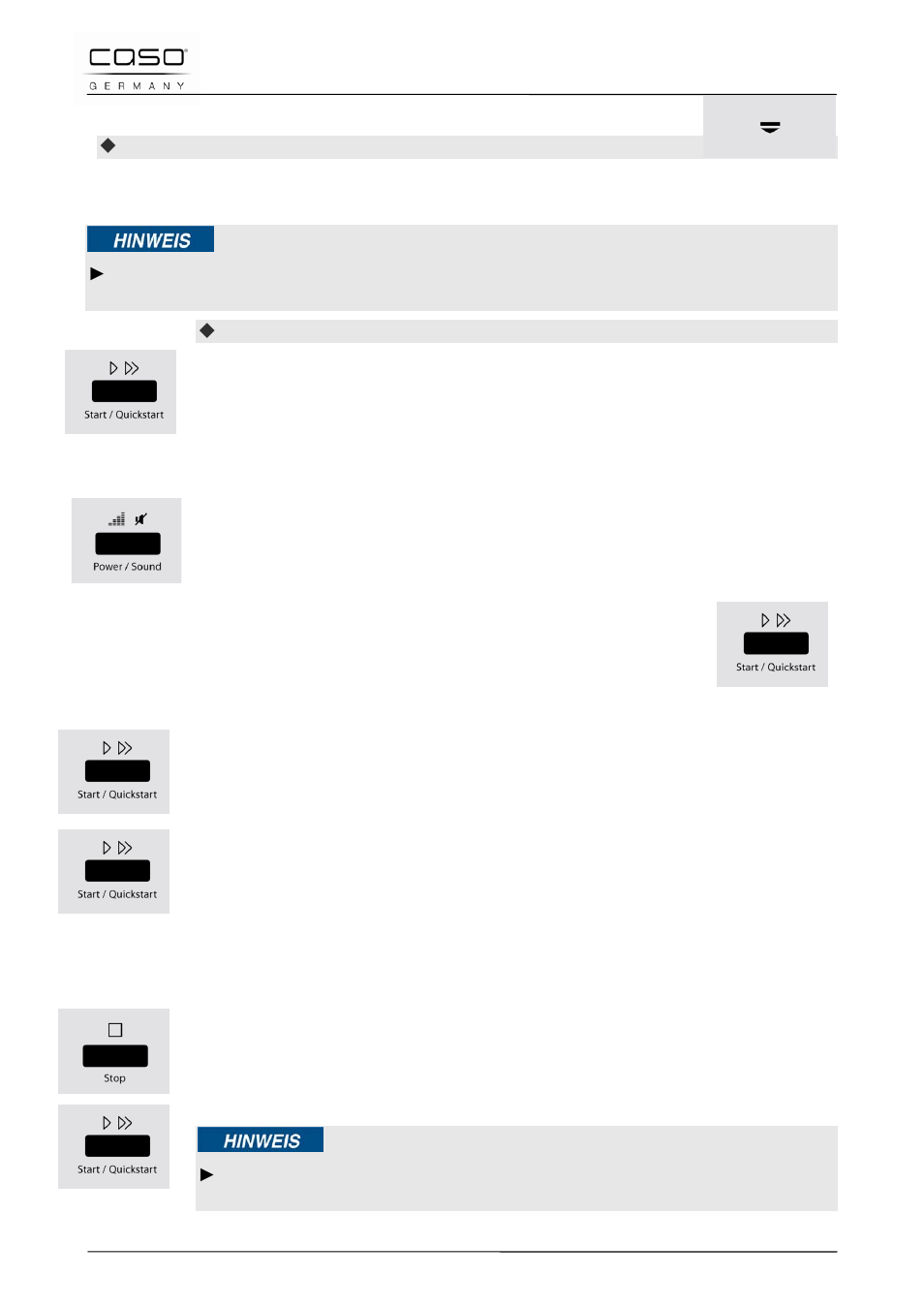 4 opening / closing door, 5 switch on/off sound, 6 activation after selecting the programme | 7 quick start, 8 de-activation | CASO Germany MCDG 25 master User Manual | Page 56 / 170