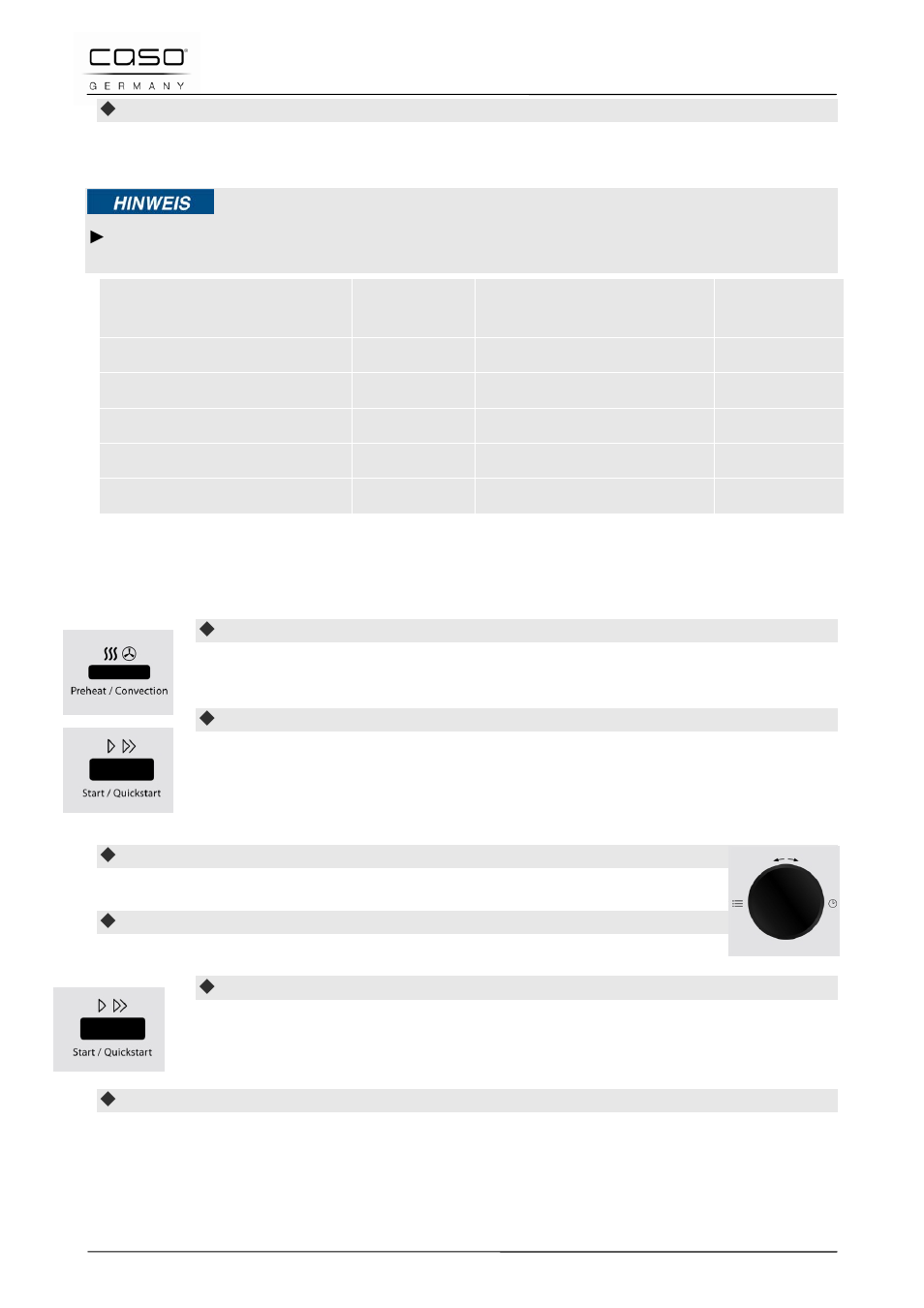 1 mode «préchauffe et air pulsé, Remarque | CASO Germany MCDG 25 master User Manual | Page 86 / 170