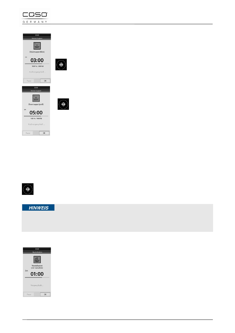 9 menús de sopas, 2 menú (2) sopa en lata (grande), 10 menús de alimentación para bebés | 11 neutralización (de olores), Aviso | CASO Germany MLG 23 Touch User Manual | Page 154 / 189