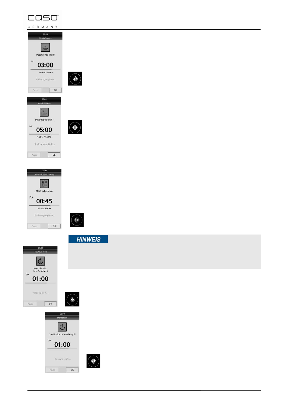 9 menu's soepen, 2 menu (2) soepblikken (groot), 10 menu's babyvoeding | 11 neutralisatie (van geuren), 12 sterilisatie | CASO Germany MLG 23 Touch User Manual | Page 183 / 189