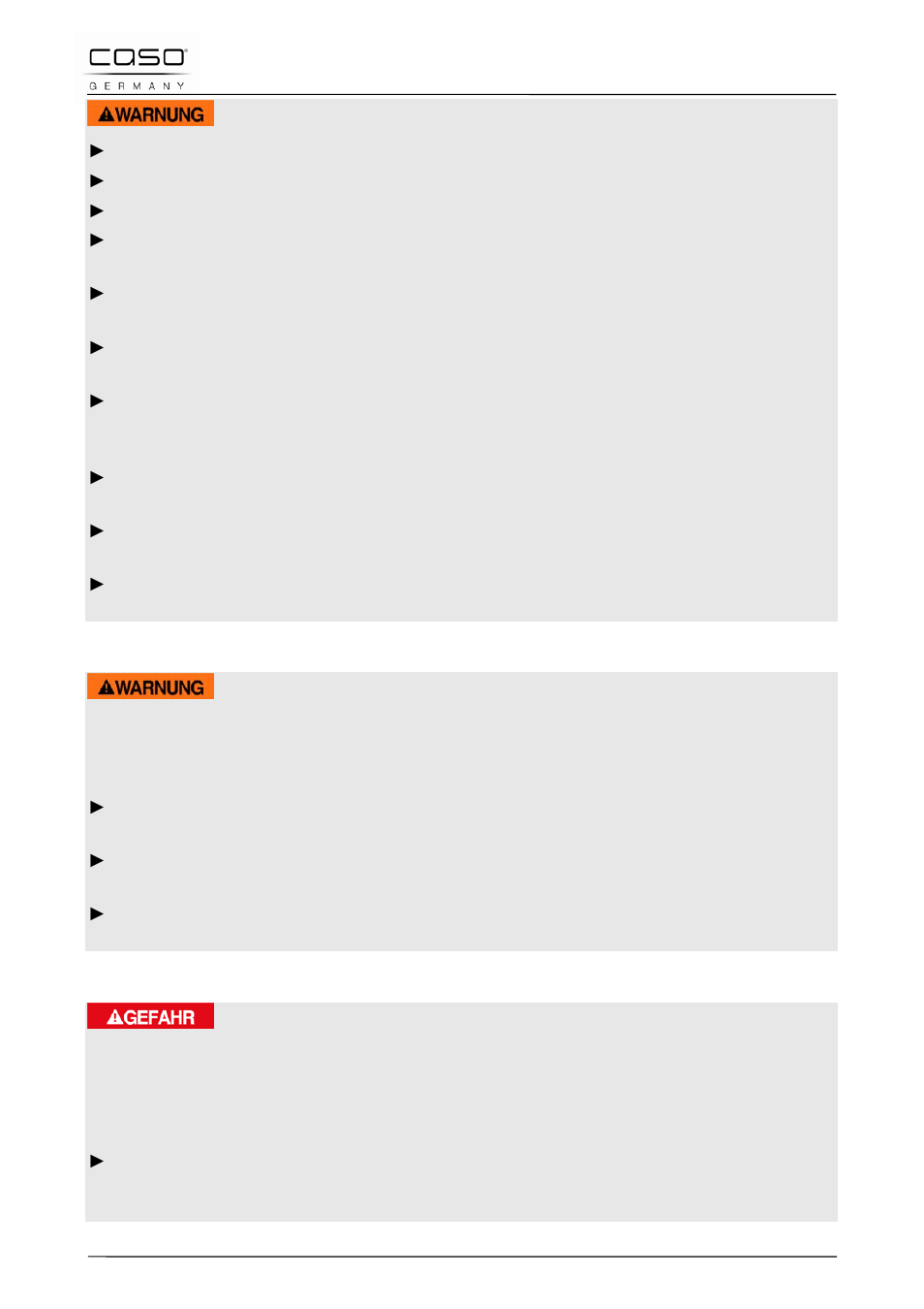 4 explosionsgefahr, 5 gefahr durch elektrischen strom | CASO Germany MLG 23 Touch User Manual | Page 24 / 189