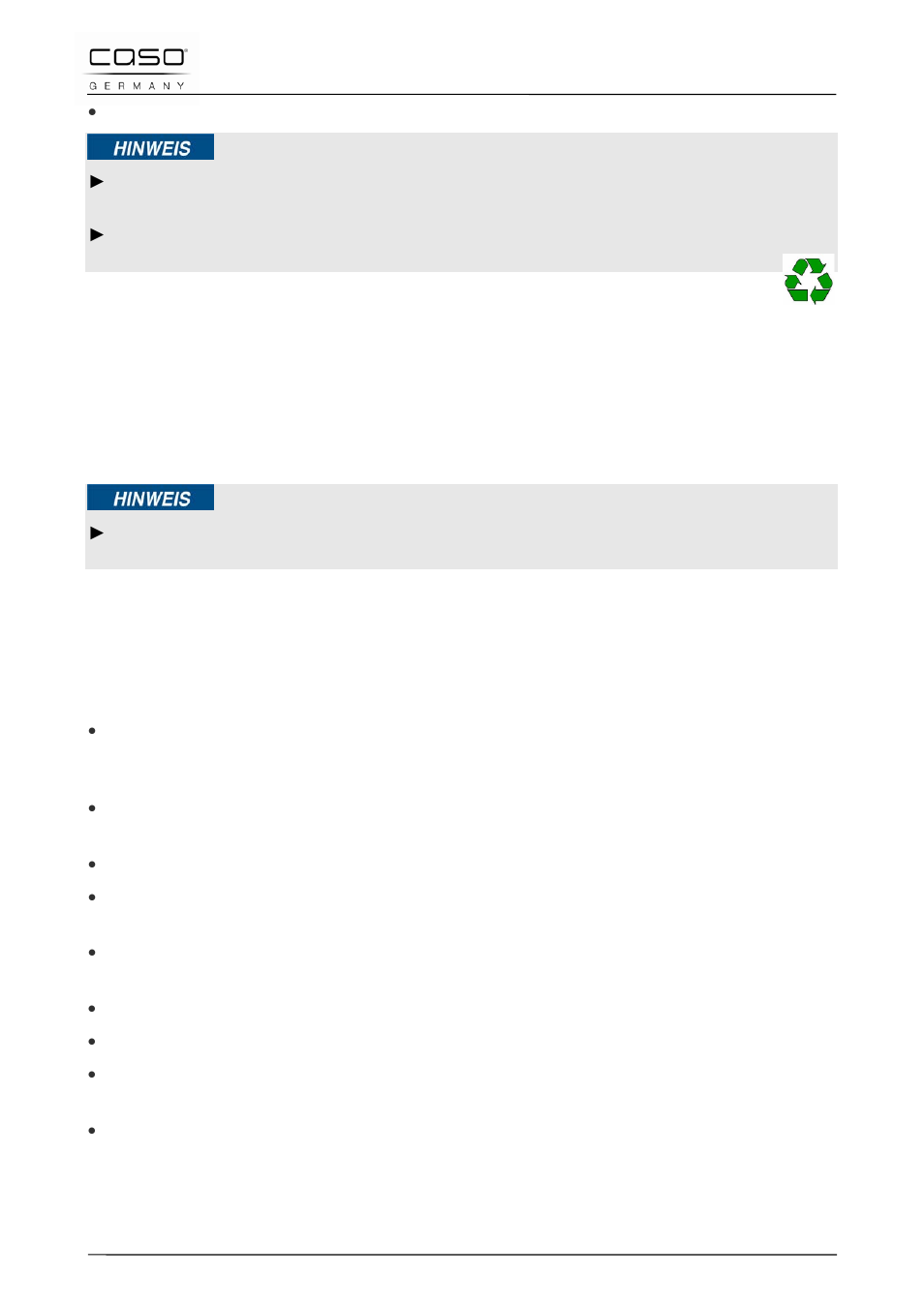 8 entsorgung der verpackung, 9 aufstellung, 1 anforderungen an den aufstellort | CASO Germany MLG 23 Touch User Manual | Page 26 / 189