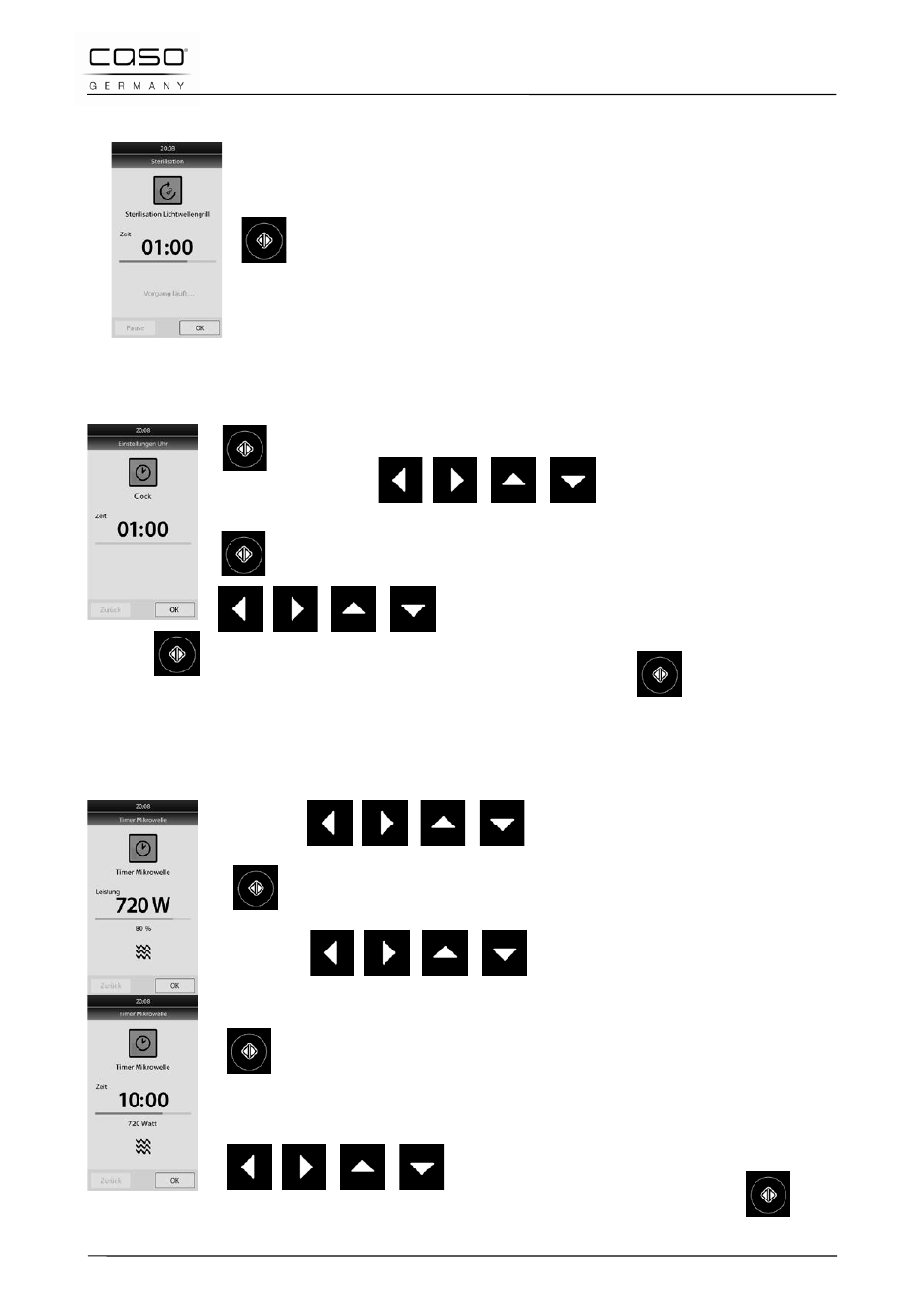 12 sterilisation, 13 uhr/timer, 1 einstellungen uhr | 2 einstellungen timer, Timer mikrowelle | CASO Germany MLG 23 Touch User Manual | Page 41 / 189