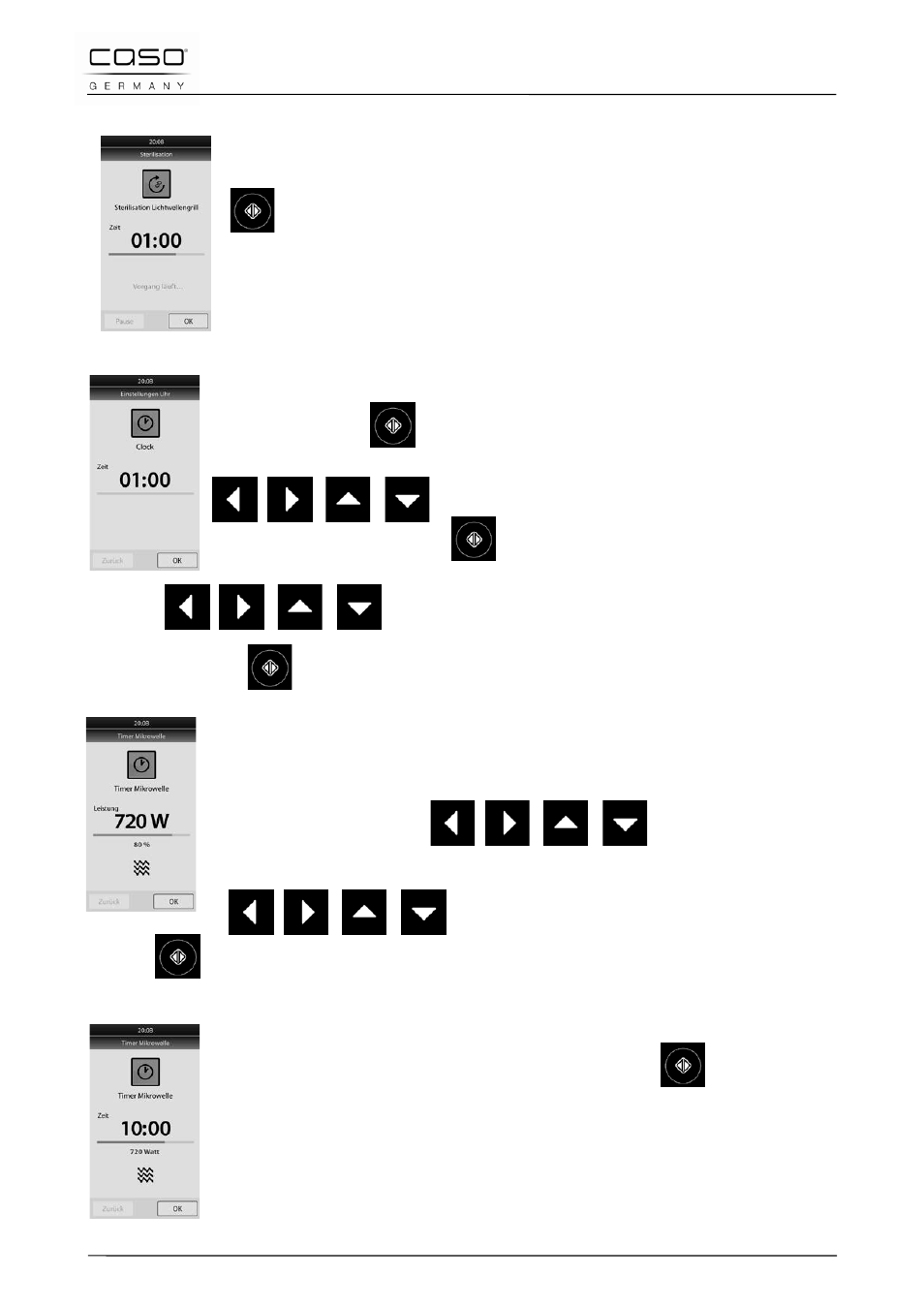 12 stérilisation, 13 horloge/minuterie, 1 régler horloge | 2 régler la minuterie, Minuterie micro-ondes | CASO Germany MLG 23 Touch User Manual | Page 98 / 189