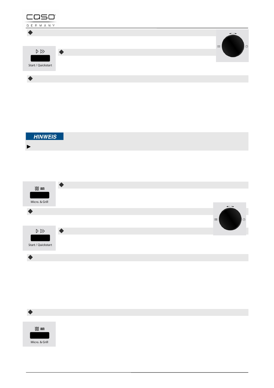 12 gebruik “magnetron en grill, 1 “combinatie 1, 2 “combinatie 2 | CASO Germany MCG 30 chef User Manual | Page 180 / 189