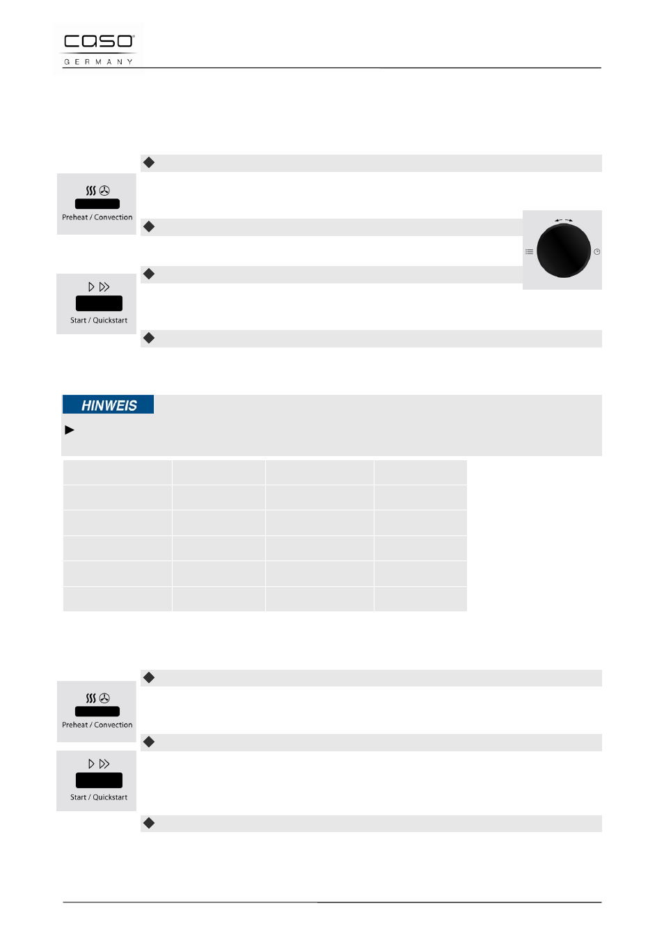 13 “convection” mode, 1 “preheating and convection cooking” mode | CASO Germany MCG 30 chef User Manual | Page 62 / 189