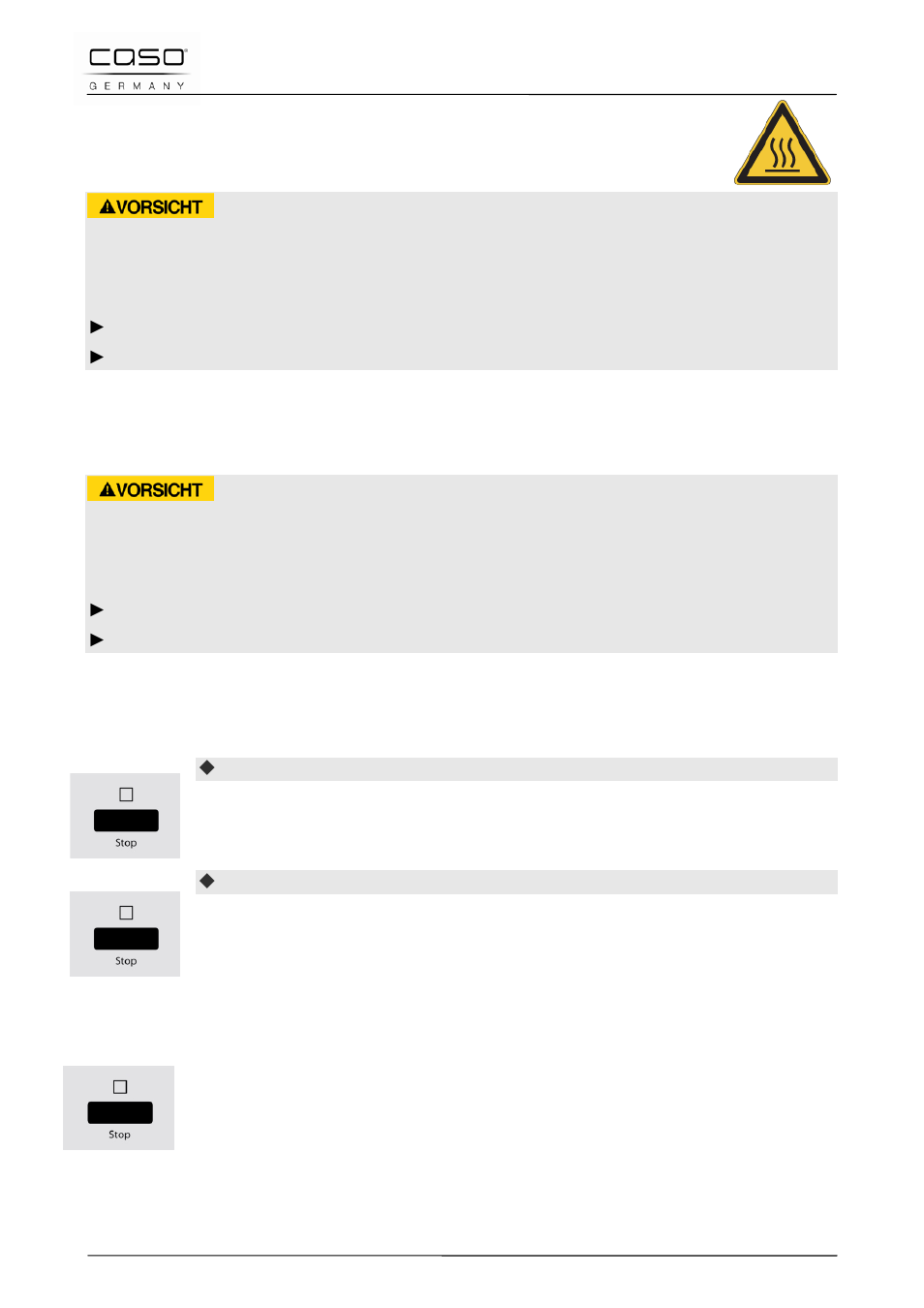 4 sicherheitseinrichtungen, 1 warnhinweise am gerät, 2 türverriegelung | 3 kindersicherung, 4 überhitzungsschutz | CASO Germany MCG 20 chef User Manual | Page 26 / 184