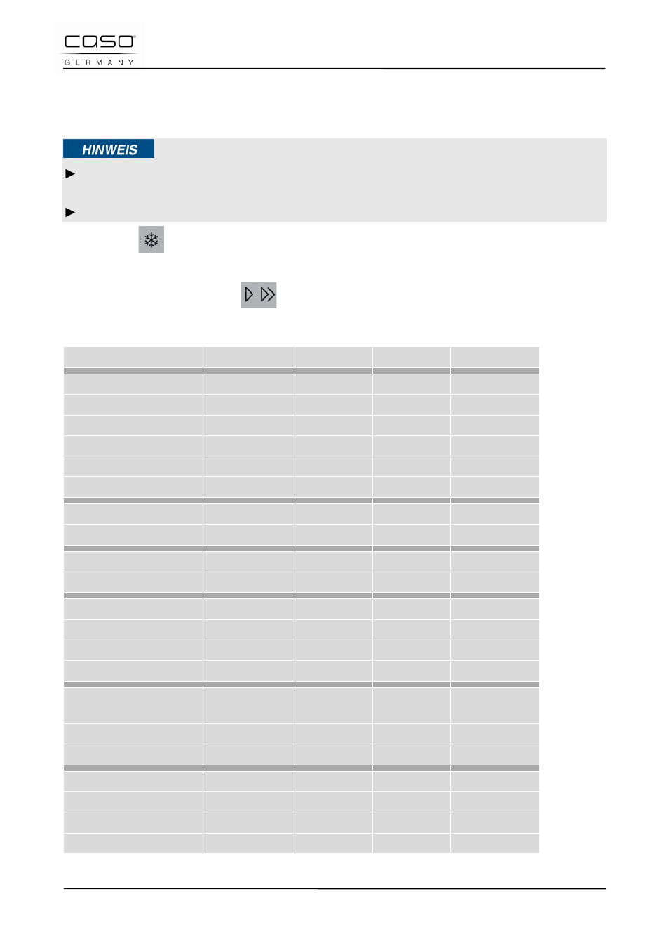 1 snel ontdooien op tijd, 2 tabel met ontdooitijden | CASO Germany TMCG 25 chef touch User Manual | Page 194 / 198