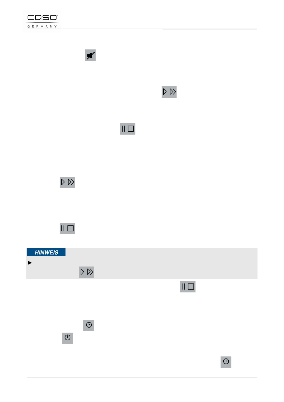 5 sound an/aus stellen, 6 einschalten nach programmwahl, 7 zurücksetzen der programmwahl | 8 schnellstart, 9 pause/beenden, 10 einstellen der uhr | CASO Germany TMCG 25 chef touch User Manual | Page 31 / 198