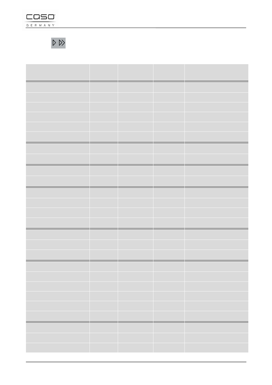 2 table with thawing times | CASO Germany TMCG 25 chef touch User Manual | Page 70 / 198