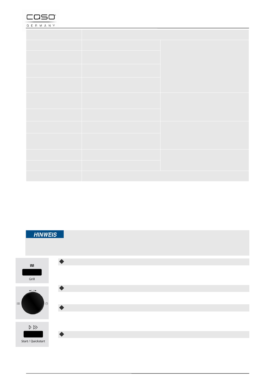 12 modalità di funzionamento, “griglia, Indicazione | CASO Germany MG 25 menu User Manual | Page 107 / 165