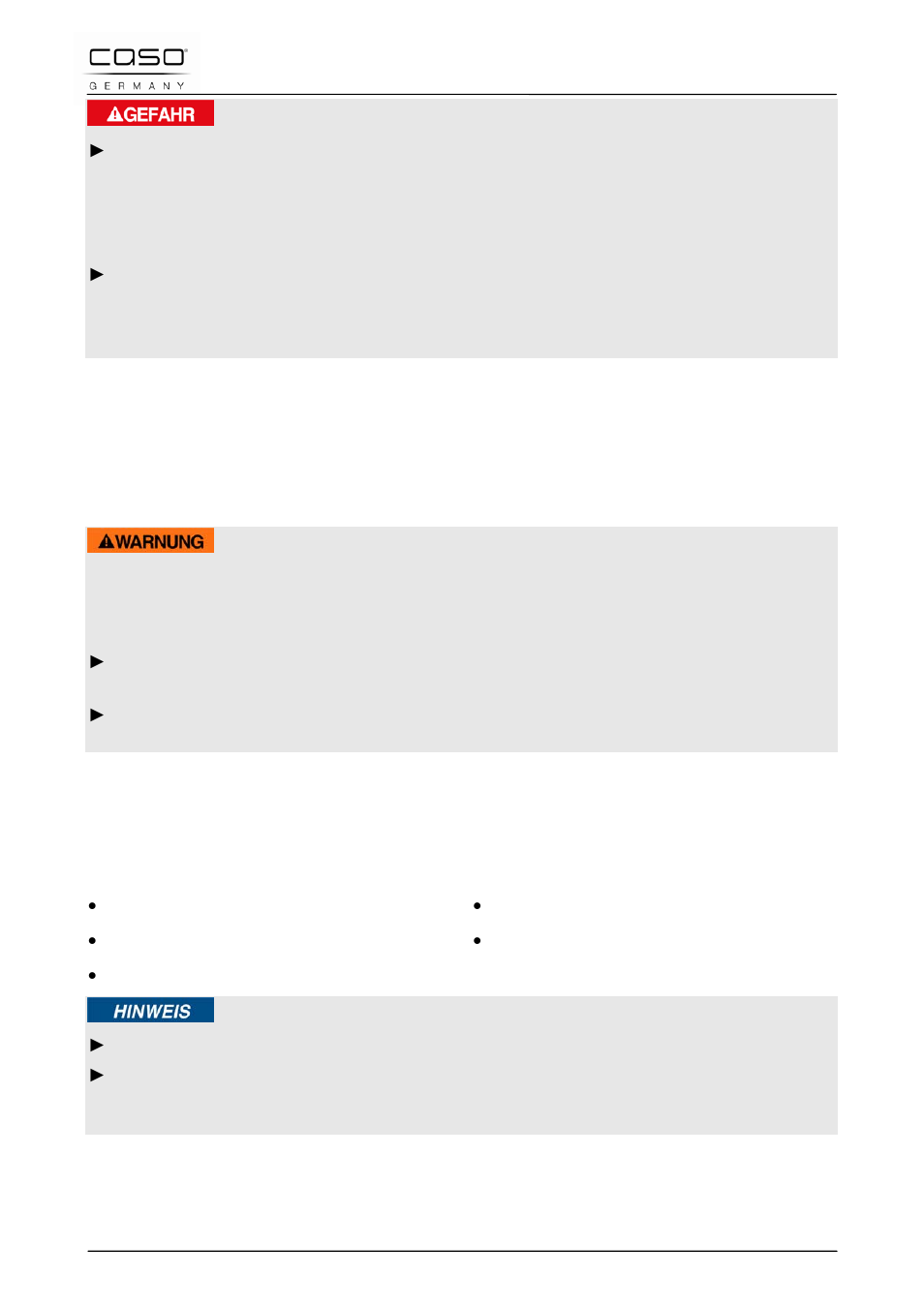 41 ingebruikname, 1 veiligheidsvoorschriften, 2 leveringsomvang en transportinspectie | Gevaar | CASO Germany MG 25 menu User Manual | Page 147 / 165