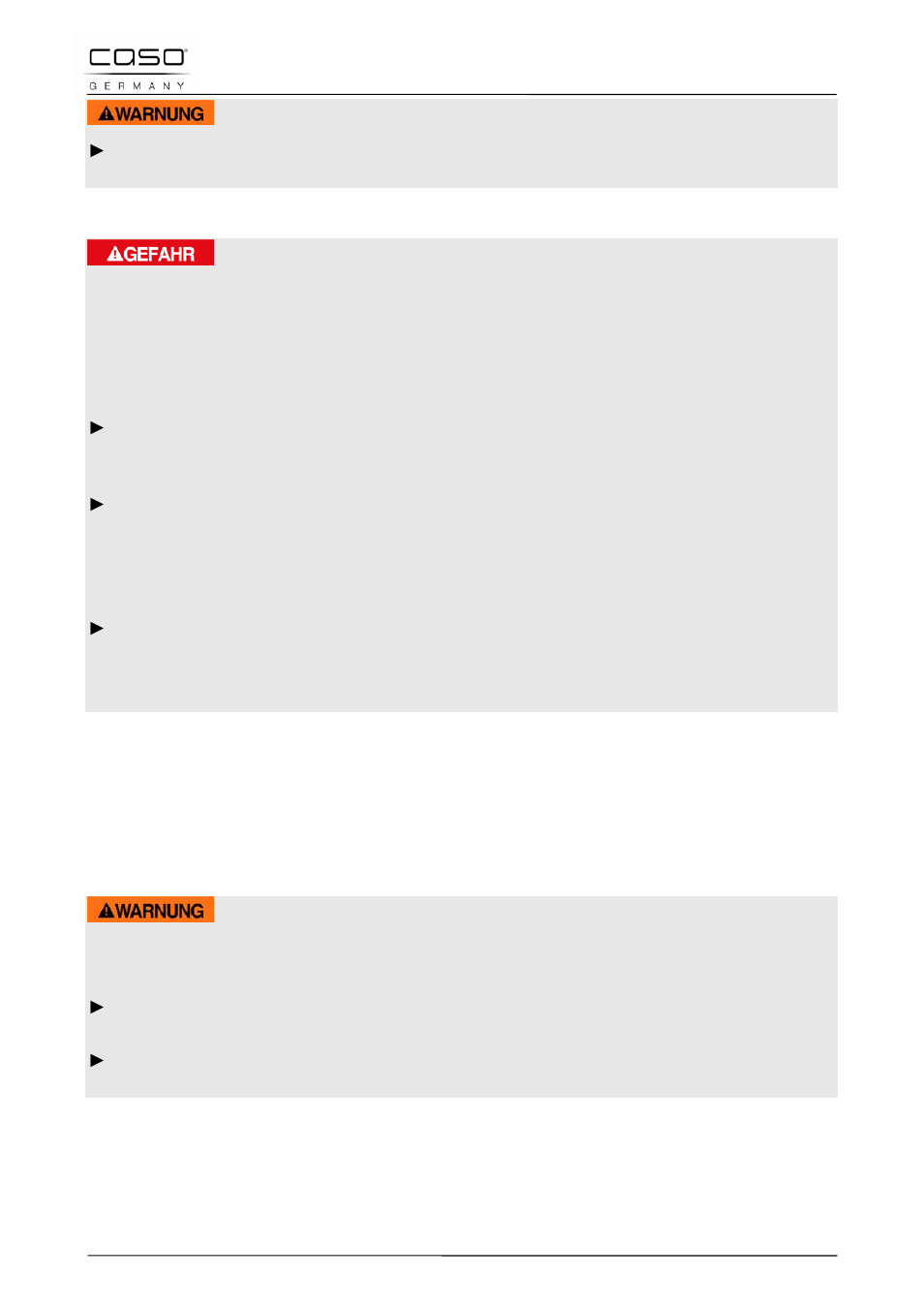 5 gefahr durch elektrischen strom, 4 inbetriebnahme, 5 sicherheitshinweise | CASO Germany MG 25 menu User Manual | Page 19 / 165