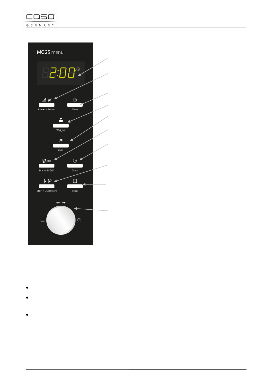 2 bedienelemente und anzeige, 3 signaltöne | CASO Germany MG 25 menu User Manual | Page 24 / 165