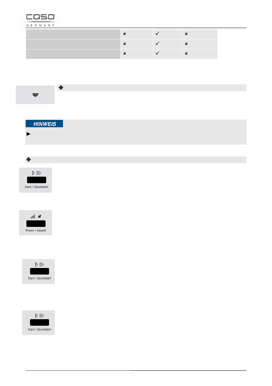 4 tür öffnen/schließen, 5 sound an/aus stellen, 6 einschalten nach programmwahl | 7 schnellstart | CASO Germany MG 25 menu User Manual | Page 28 / 165