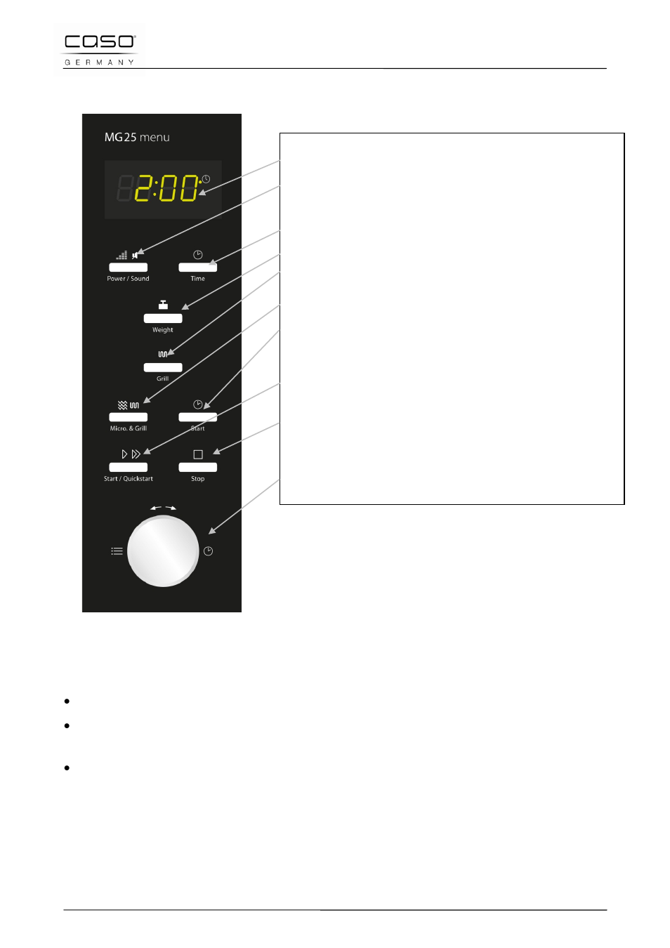 2 operating elements and displays, 3 signal tones | CASO Germany MG 25 menu User Manual | Page 49 / 165