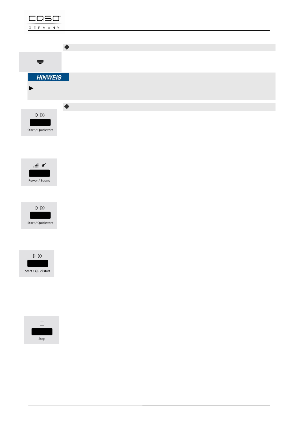 4 opening / closing door, 5 switch on/off sound, 6 activation after selecting the programme | 7 quick start, 8 de-activation | CASO Germany MG 25 menu User Manual | Page 53 / 165