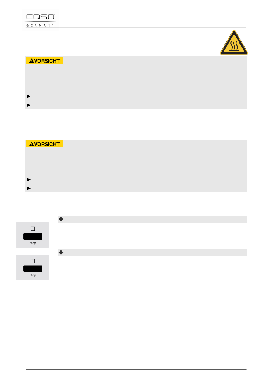 4 dispositifs de sécurité, 1 avertissements sur l'appareil, 2 verrouillage de porte | 3 sécurité enfant, 5 plaque signalétique, Prudence | CASO Germany MG 25 menu User Manual | Page 75 / 165