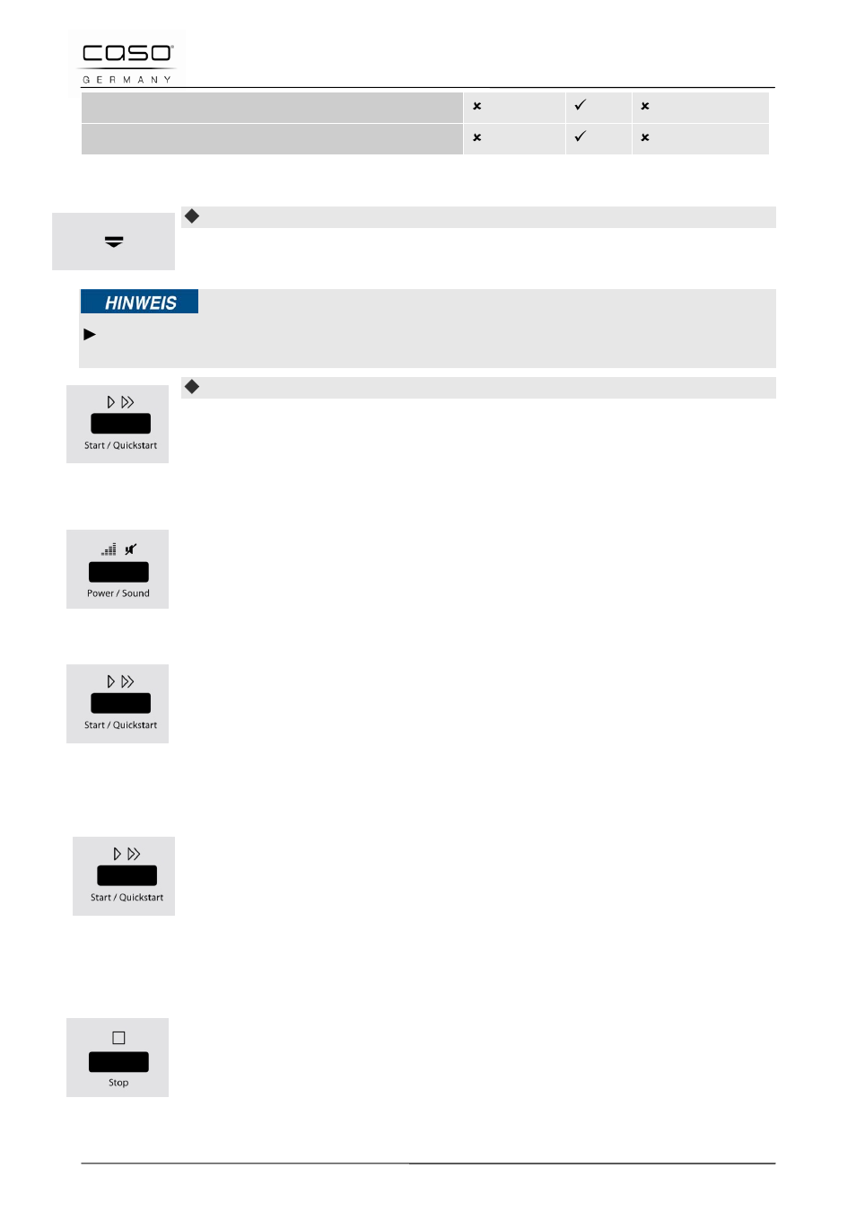 4 ouvrir et fermer la porte, 5 allumer/couper le son, 6 mise en route après sélection d'un programme | 7 démarrage rapide, 8 arrêt, Remarque | CASO Germany MG 25 menu User Manual | Page 78 / 165