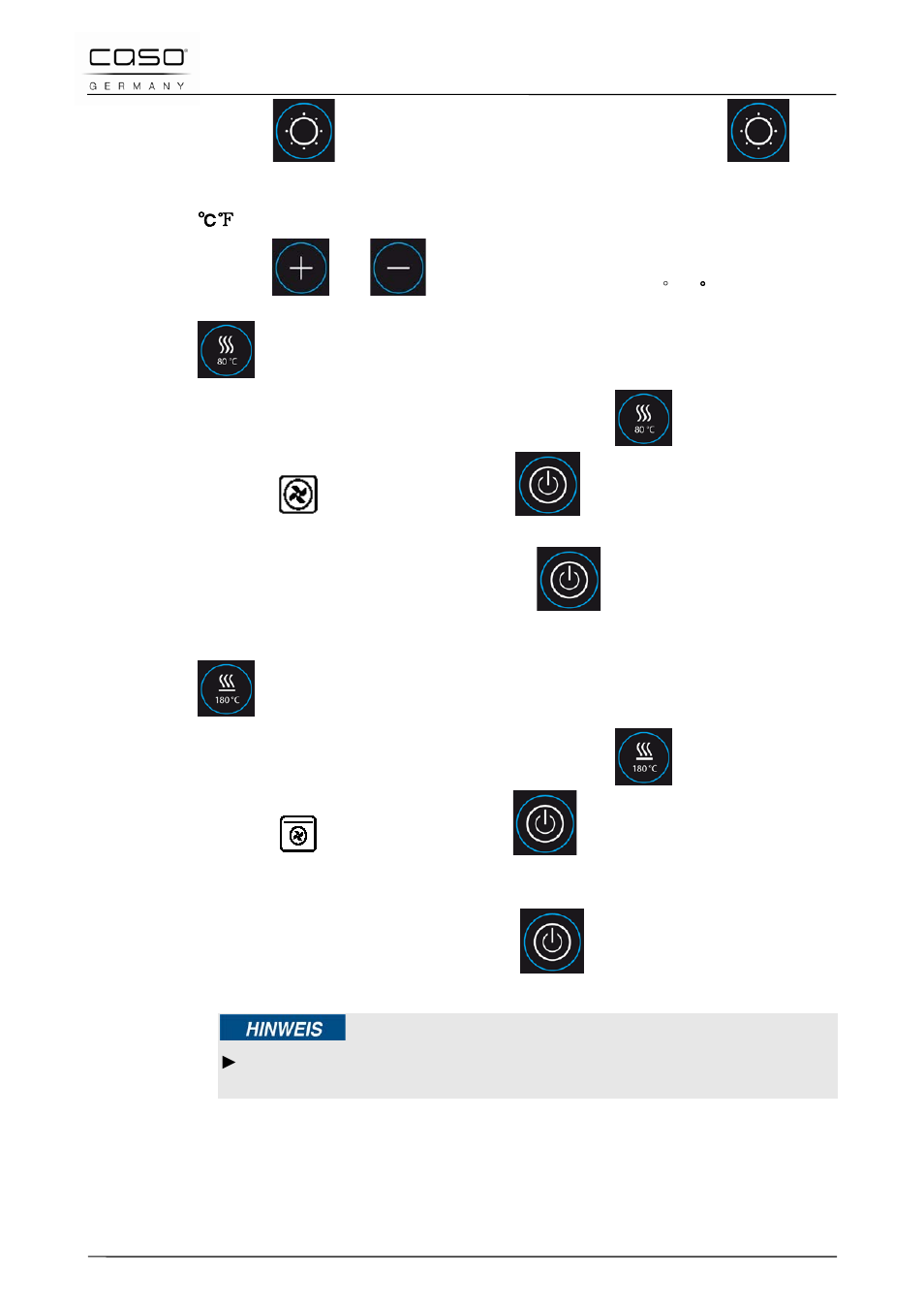7 ℃/℉ interchange, 8 keep-warming mode, 9 pre-heating mode | CASO Germany EO27 User Manual | Page 62 / 151