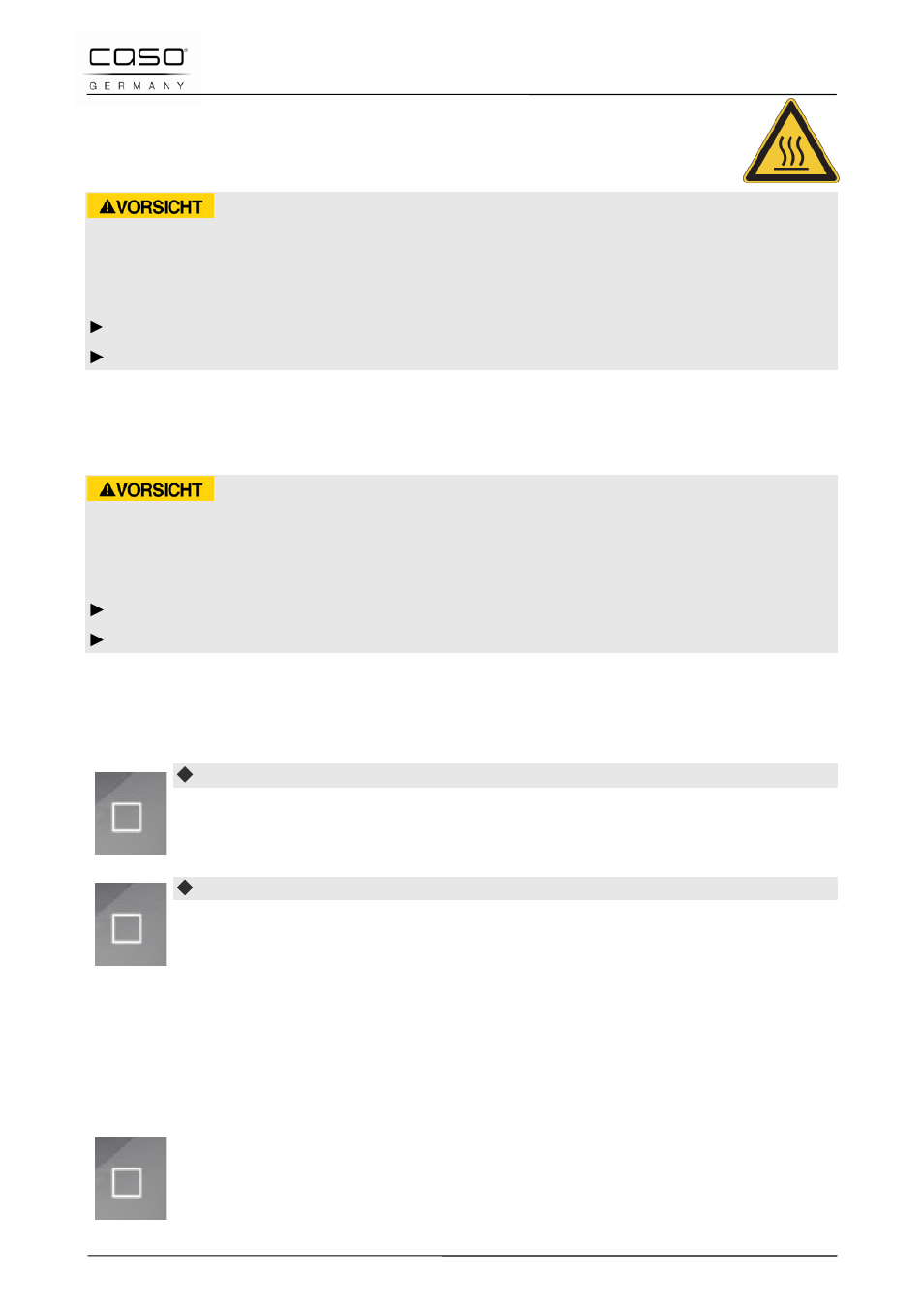 4 dispositifs de sécurité, 1 avertissements sur l'appareil, 2 verrouillage de porte | 3 sécurité enfant, 4 protection de surchauffe, Prudence | CASO Germany EMCG 34 PRO User Manual | Page 96 / 209