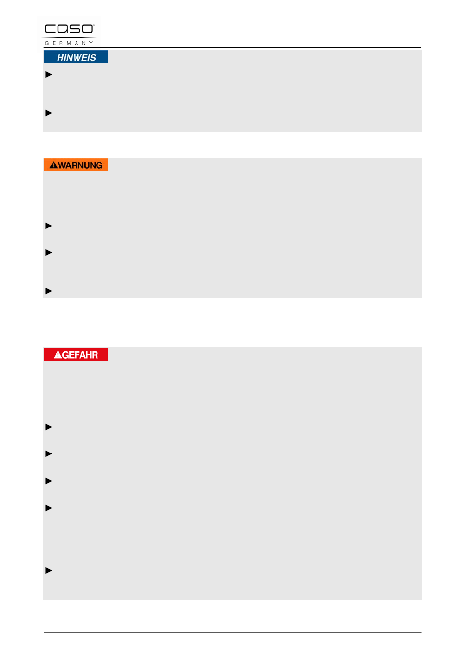 1 brand- oder explosionsgefahr, 3 gefahrenquellen, 1 gefahr durch elektrischen strom | CASO Germany WineDuett Touch 21 User Manual | Page 12 / 84