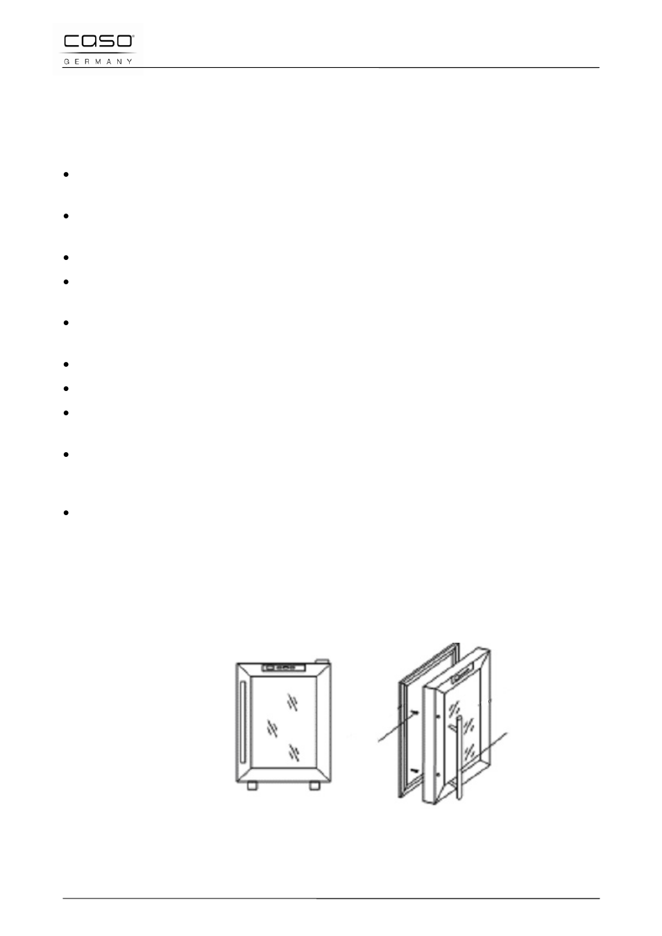 5 plaatsen, 1 eisen aan de plek van plaatsing, 2 handvat bevestigen | CASO Germany WineDuett Touch 21 User Manual | Page 78 / 84