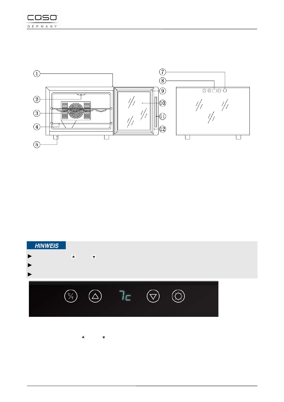 4 aufbau und funktion, 1 gesamtübersicht, 5 bedienung und betrieb | 1 bedienelemente und anzeige | CASO Germany WineCase 8 User Manual | Page 16 / 78