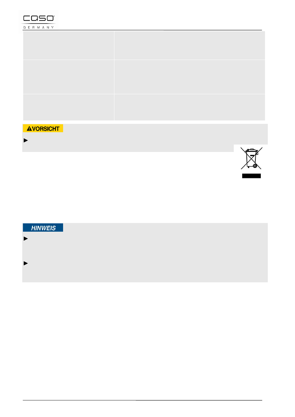 16 disposal of the old device, Attention | CASO Germany WineCase 8 User Manual | Page 30 / 78