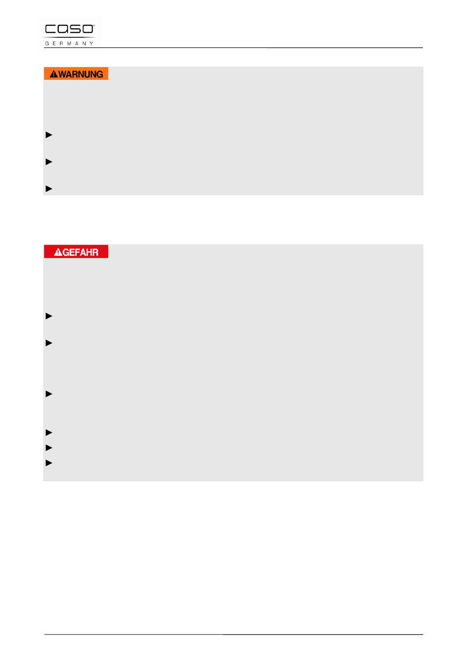 1 peligro de incendio o de explosión, 3 fuentes de peligro, 1 peligro de electrocución | 34 puesta en marcha, Advertencia, Peligro | CASO Germany WineCase 8 User Manual | Page 59 / 78