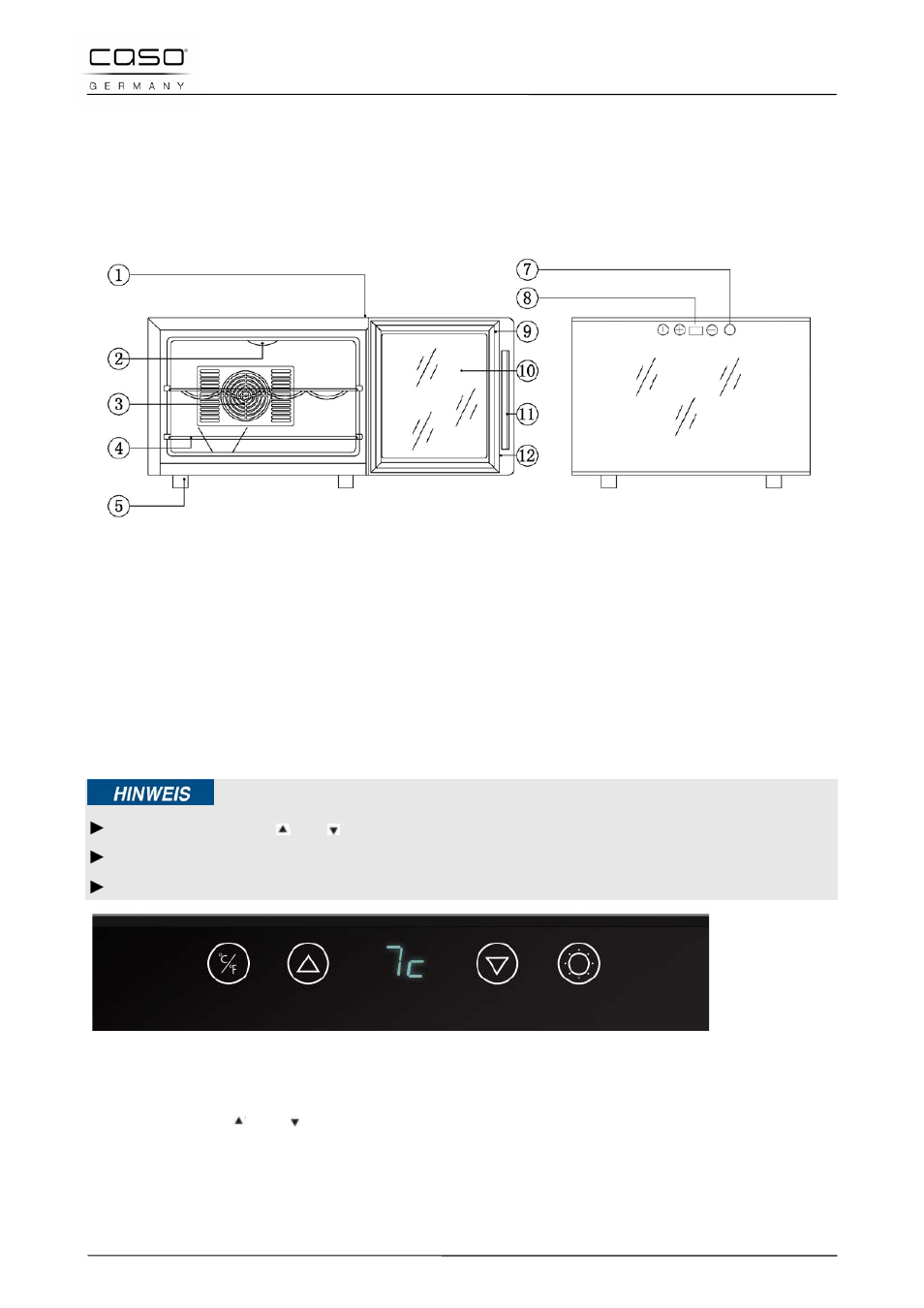 43 opbouw en functie, 1 algemeen overzicht, 44 bediening en gebruik | 1 bedieningspaneel en display | CASO Germany WineCase 8 User Manual | Page 75 / 78