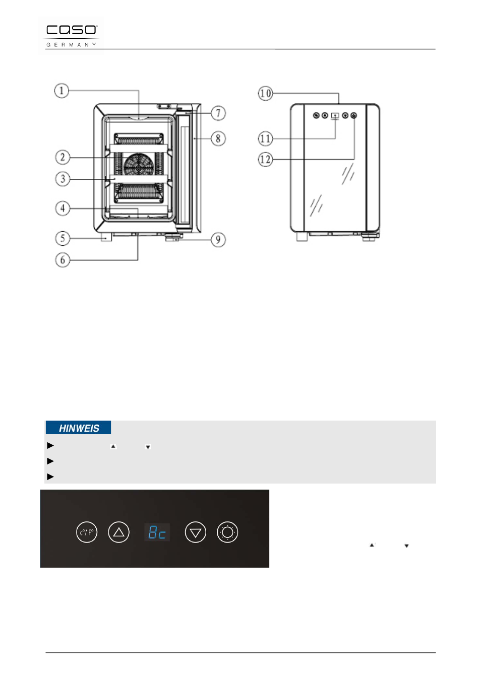 1 gesamtübersicht, 5 bedienung und betrieb, 1 bedienelemente und anzeige | CASO Germany WineCase 6 User Manual | Page 16 / 79