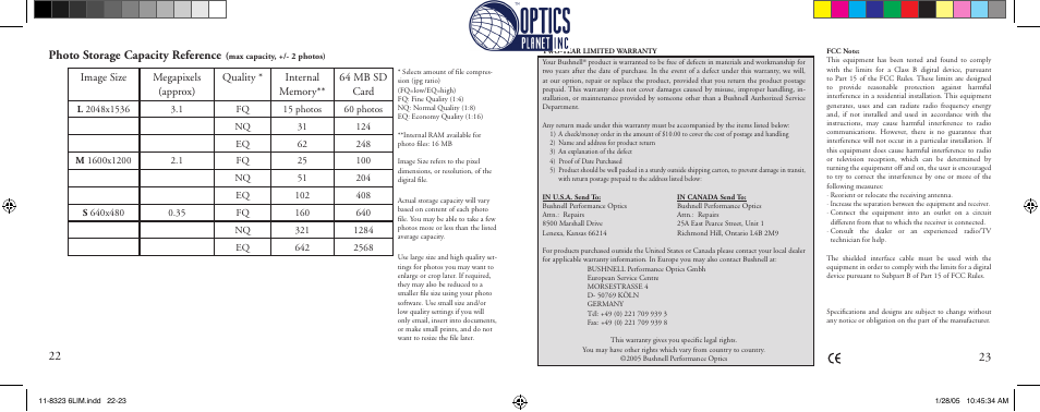 Photo storage capacity reference | Bushnell Instant Replay 11-8323 User Manual | Page 12 / 73