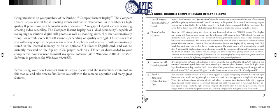 Bushnell Instant Replay 11-8323 User Manual | Page 2 / 73
