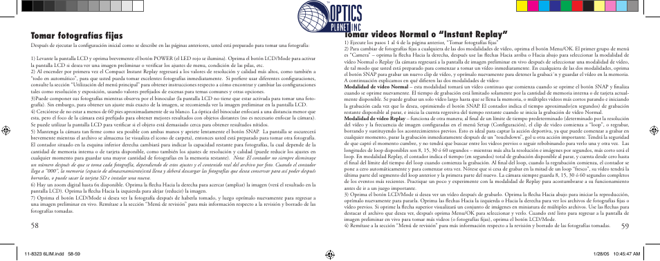 Tomar fotografías ﬁjas, Tomar videos normal o “instant replay | Bushnell Instant Replay 11-8323 User Manual | Page 30 / 73