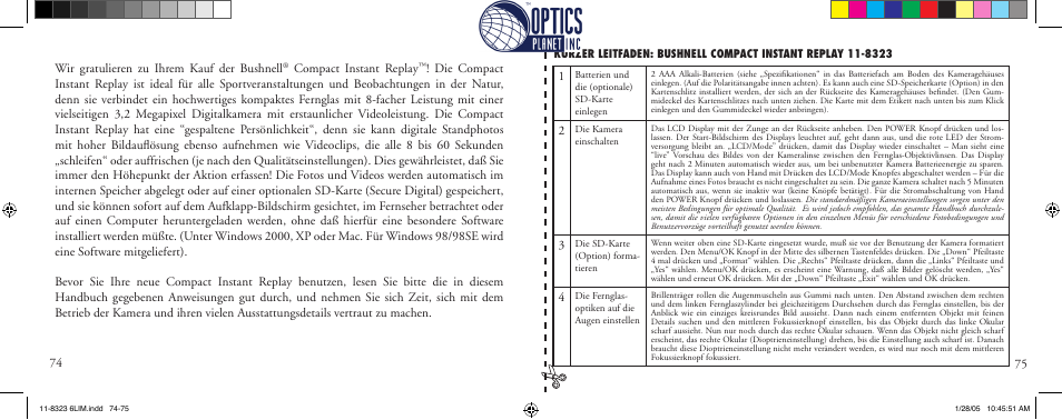 Wir gratulieren zu ihrem kauf der bushnell, Compact instant replay | Bushnell Instant Replay 11-8323 User Manual | Page 38 / 73