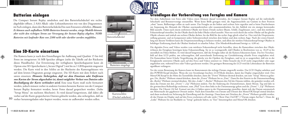Batterien einlegen eine sd-karte einsetzen | Bushnell Instant Replay 11-8323 User Manual | Page 41 / 73